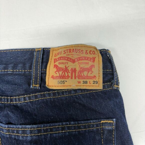 Levi’s 505 Blue Dark Wash Straight Leg Relaxed Fit Jeans Men’s W38 L29 - Picture 3 of 6